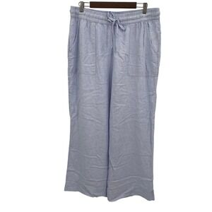 Cynthia Rowley Womens XL Wide Leg Pants BlueLinen Blend Drawstring Waist